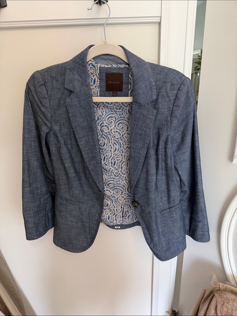 The Limited Blue Chambray-Look Cropped Blazer